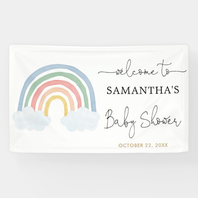 Rainbow watercolor pastel baby shower backdrop banner (Horizontal)