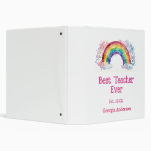 rainbow watercolor pastel best teacher ever est 3 ring binder