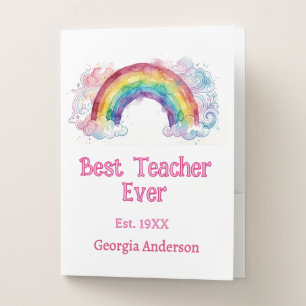 rainbow watercolor pastel best teacher ever est pocket folder