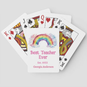rainbow watercolor pastel best teacher ever est poker cards