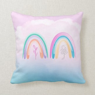 Rainbow Watercolor Pastel Pink and Blue   Throw Pillow