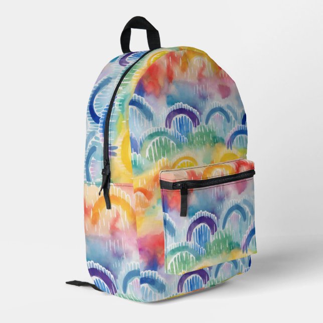 Rainbow Watercolor Pattern  Printed Backpack (Back Corner Left)
