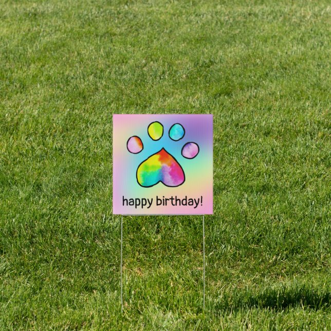 Rainbow Watercolor Paw Print Birthday Party  Sign (Insitu)