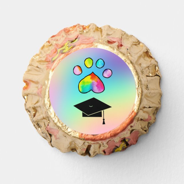 Rainbow Watercolor Paw Print Graduation Reese's Peanut Butter Cups (Front)