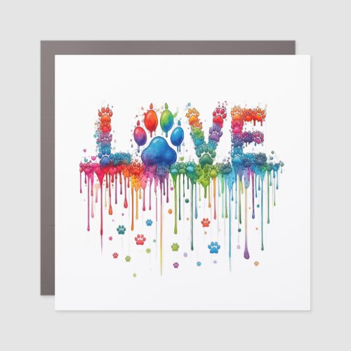 Rainbow Watercolor Paw Print LOVE Bumper Sticker Car Magnet
