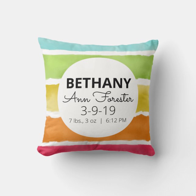 Rainbow Watercolor Personalized Baby Pillow (Front)