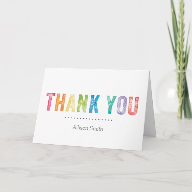 Rainbow Watercolor Personalized Thank You Card (Front)