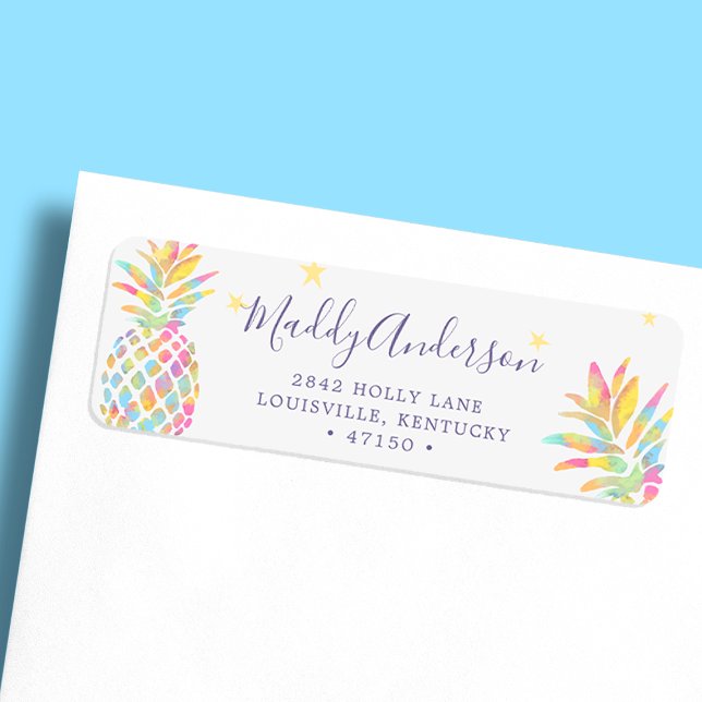 Rainbow Watercolor Pineapple Tropical Custom Label (Creator Uploaded)