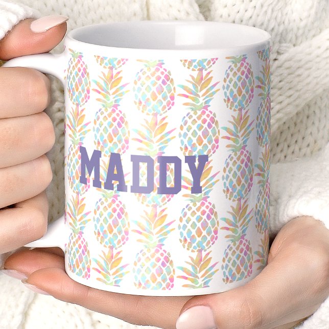 Rainbow Watercolor Pineapple Tropical Monogrammed Coffee Mug (Creator Uploaded)