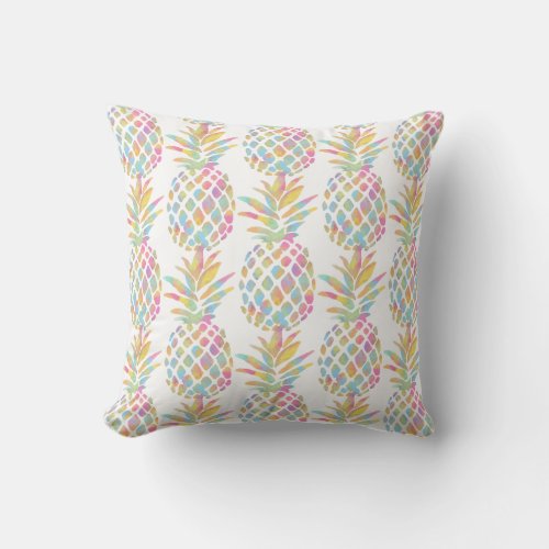 Rainbow Watercolor Pineapple Tropical Pattern Throw Pillow