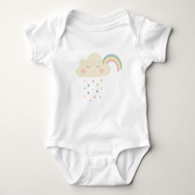 Rainbow Watercolor Pink CloudsPastels Baby Bodysuit (Front)