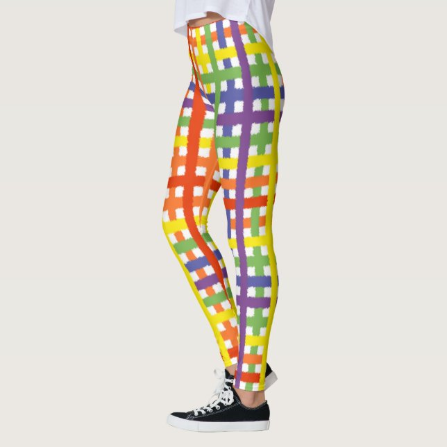 Rainbow Watercolor Plaid Colorful Leggings (Left)