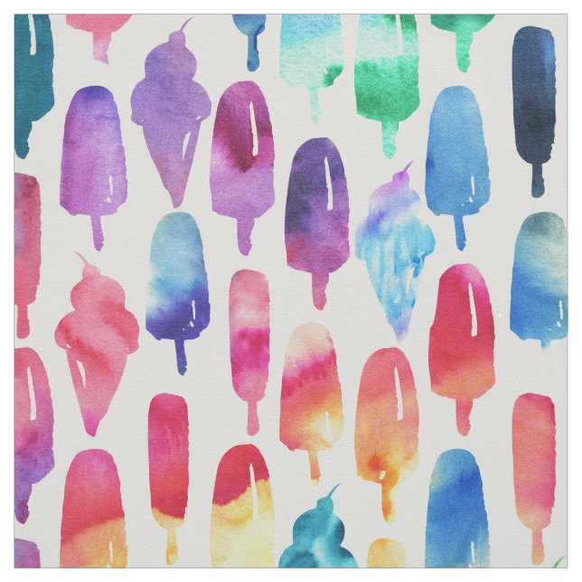 Rainbow Watercolor Popsicle Ice Cream Yummy Fabric (Swatch)