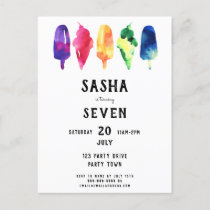 Rainbow Watercolor Popsicles Ice Cream Birthday Invitation Postcard