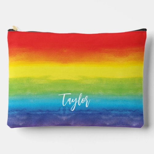 Rainbow Watercolor Purple Red Monogram Name Accessory Pouch
