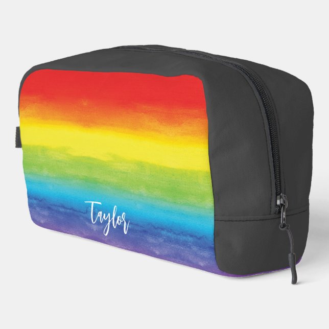 Rainbow Watercolor Purple Red Monogram Name Dopp Kit (Right Corner)