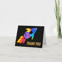 Rainbow Watercolor Rocket Outer Space Thank You