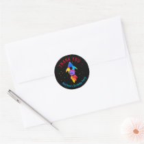 Rainbow Watercolor Rocket Outer Space Thank You Classic Round Sticker