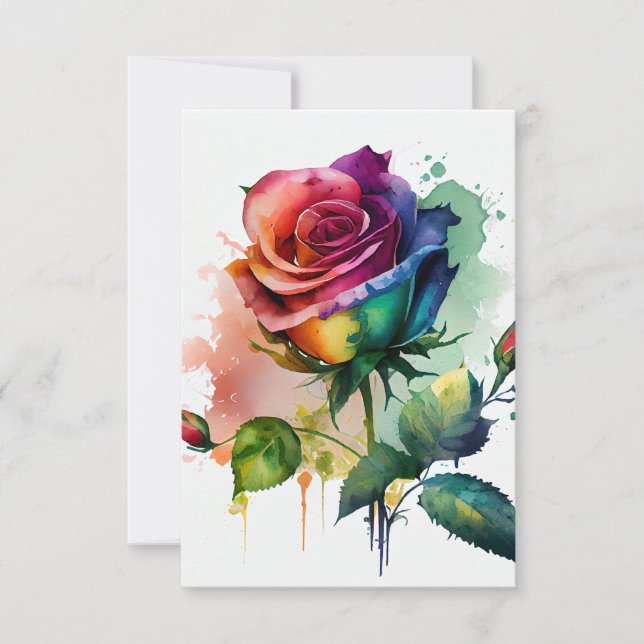 Rainbow Watercolor Rose Birthday Card (Front)
