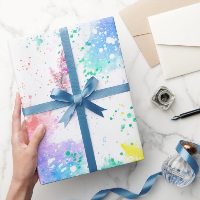 Rainbow Watercolor Splash Abstract Pattern Wrapping Paper (Gifting)