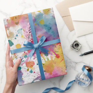 Rainbow Watercolor Splash Abstract Pattern Wrapping Paper