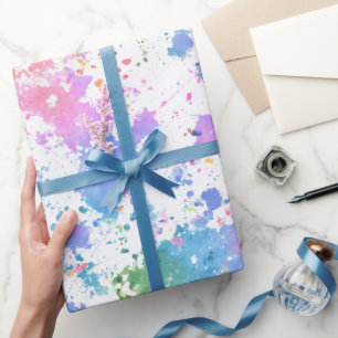 Rainbow Watercolor Splash Abstract Pattern Wrapping Paper