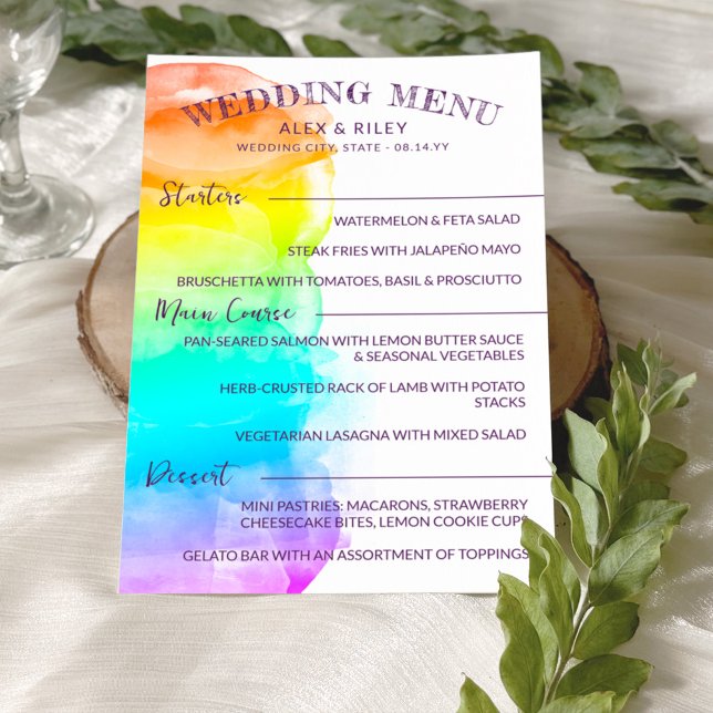 Rainbow Watercolor Splash LGBTQ Wedding Menu (Creator Uploaded)