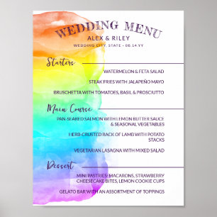 Rainbow Watercolor Splash LGBTQ Wedding Menu Poster