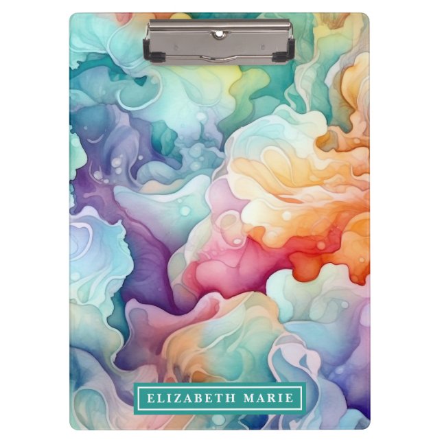 Rainbow Watercolor Splash Name Template Clipboard (Front)