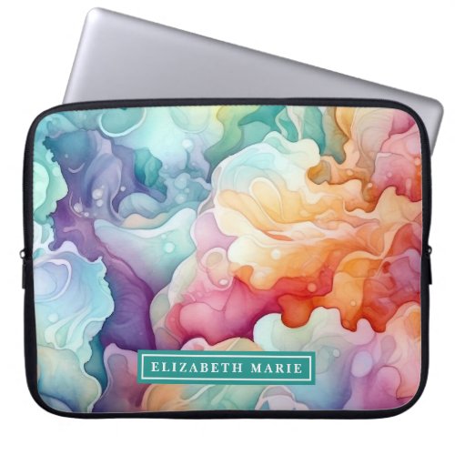 Rainbow Watercolor Splash Name Template Laptop Sleeve
