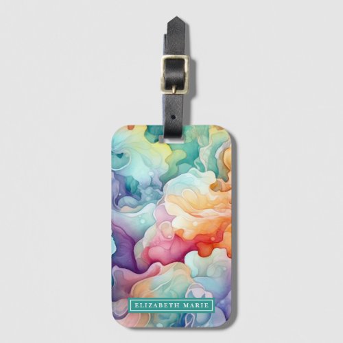 Rainbow Watercolor Splash Name Template Luggage Tag