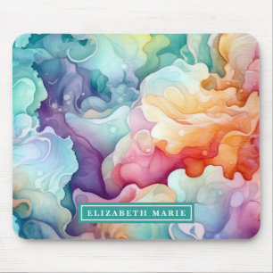 Rainbow Watercolor Splash Name Template Mouse Pad