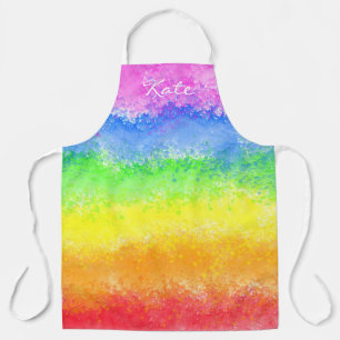 Rainbow watercolor splatter custom personalized apron