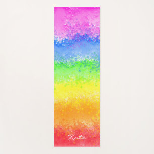 Rainbow watercolor splatter custom personalized yoga mat