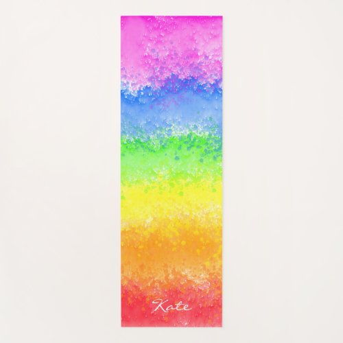 Rainbow watercolor splatter custom personalized yoga mat
