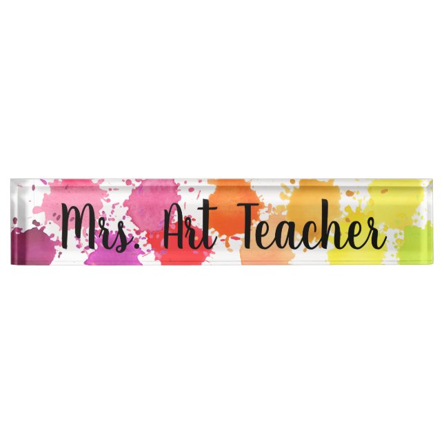 Rainbow Watercolor Splatter Teacher Desk Nameplate (Front)