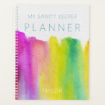 Rainbow Watercolor Stripe Modern Planner<br><div class="desc">This planner has a background of a watercolor rainbow on a white background. Personalize it with your name.  Simple and contemporary. Created by Simply Farmhouse Press.</div>