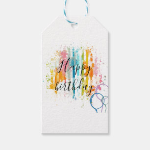 Rainbow Watercolor Stripes and Paint Splatters Gift Tags