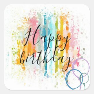 Rainbow Watercolor Stripes and Paint Splatters Square Sticker