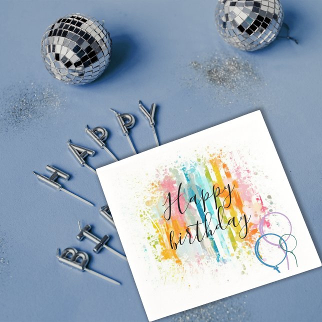 Rainbow Watercolor Stripes Paint Splatter Birthday Napkins (Creator Uploaded)