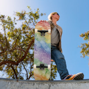 Rainbow Watercolor Stripes Pattern Skateboard