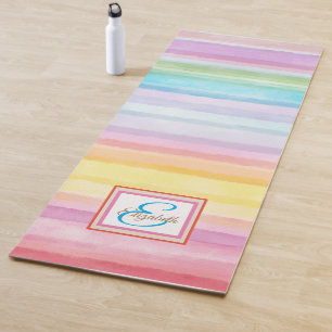 Rainbow Watercolor Stripes Personalized Yoga Mat