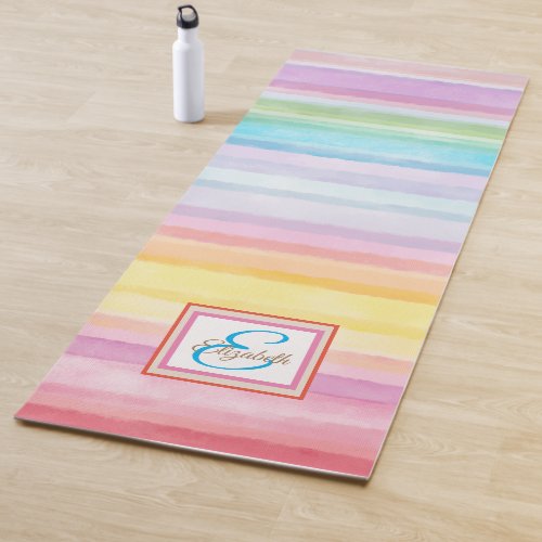 Rainbow Watercolor Stripes Personalized Yoga Mat