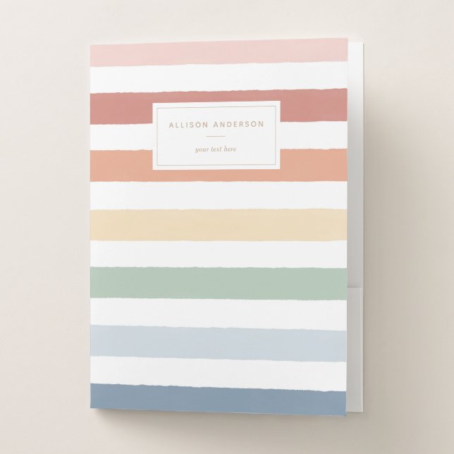 Rainbow Watercolor Stripes Pocket Folder (Front)
