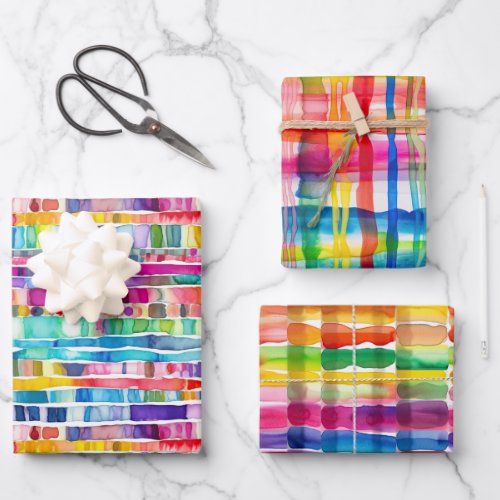 Rainbow Watercolor Stripes Wrapping Paper Sheets