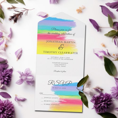 Rainbow Watercolor Summer Wedding With Chic RSVP All In One Invitation