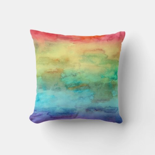 Rainbow Watercolor Throw Pillow