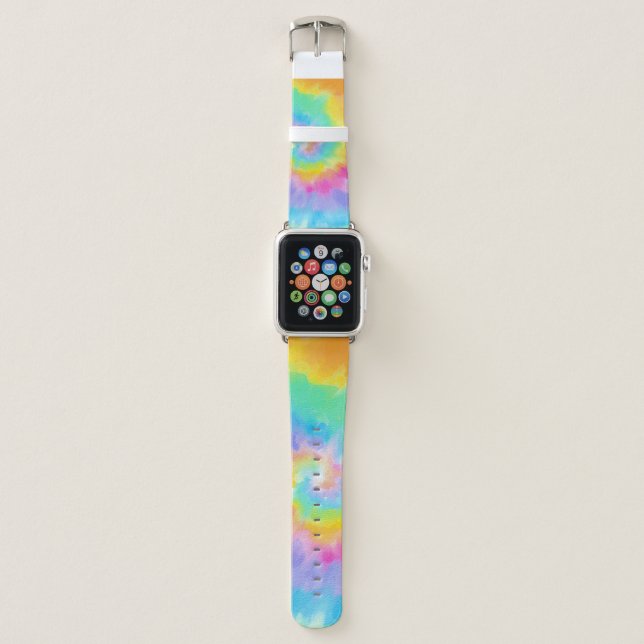 Rainbow Watercolor Tie Dye  Apple Watch Band (Front)