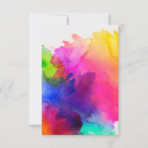 Rainbow Watercolor Tie Dye Ink  Thank You Card