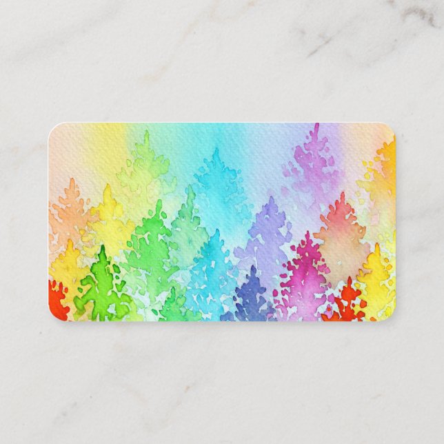 Rainbow Watercolor Trees Business Card (Back)
